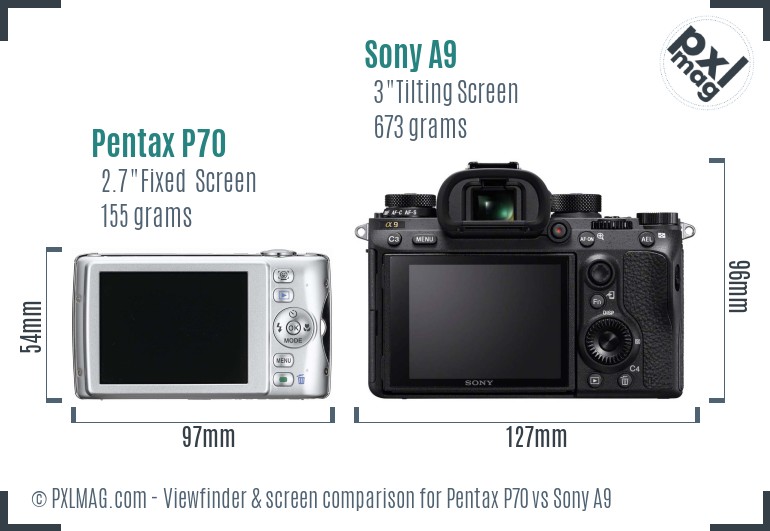 Pentax P70 vs Sony A9 Screen and Viewfinder comparison