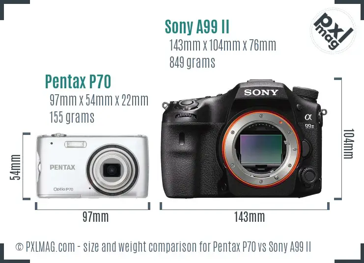 Pentax P70 vs Sony A99 II size comparison Pentax P70 vs Sony A99 II size comparison