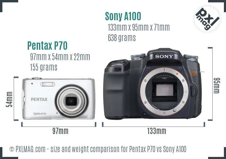 Pentax P70 vs Sony A100 size comparison Pentax P70 vs Sony A100 size comparison