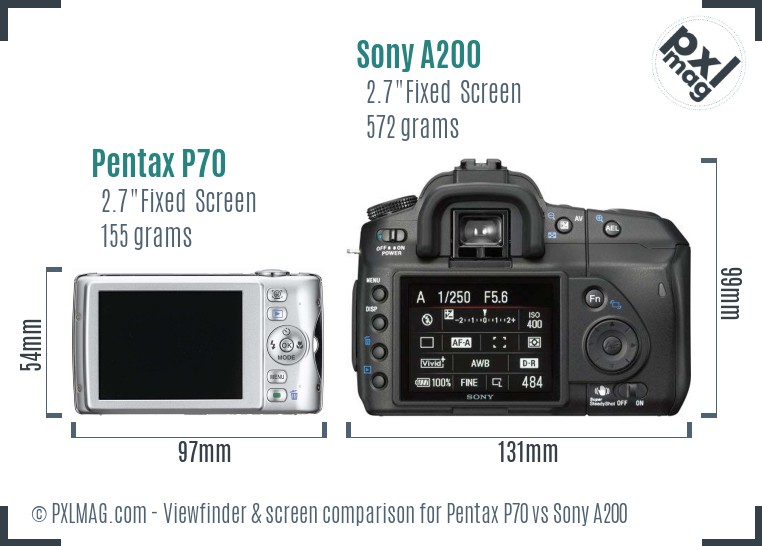 Pentax P70 vs Sony A200 Screen and Viewfinder comparison