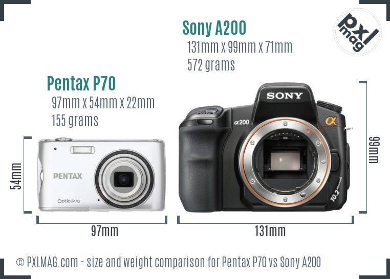 Pentax P70 vs Sony A200 size comparison