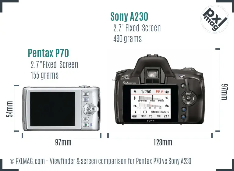 Pentax P70 vs Sony A230 Screen and Viewfinder comparison Pentax P70 vs Sony A230 Screen and Viewfinder comparison