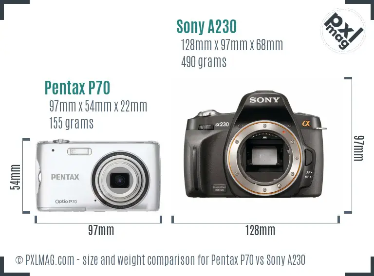 Pentax P70 vs Sony A230 size comparison