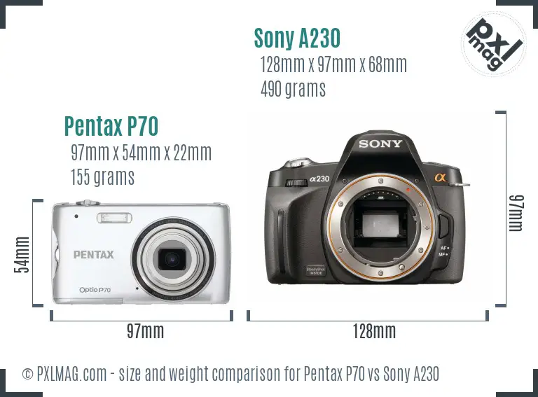 Pentax P70 vs Sony A230 size comparison Pentax P70 vs Sony A230 size comparison