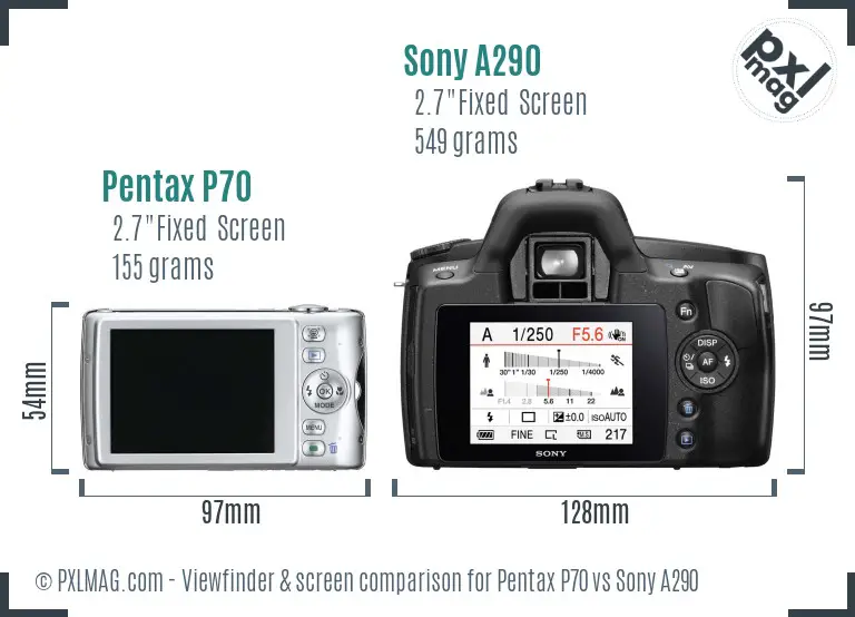 Pentax P70 vs Sony A290 Screen and Viewfinder comparison Pentax P70 vs Sony A290 Screen and Viewfinder comparison