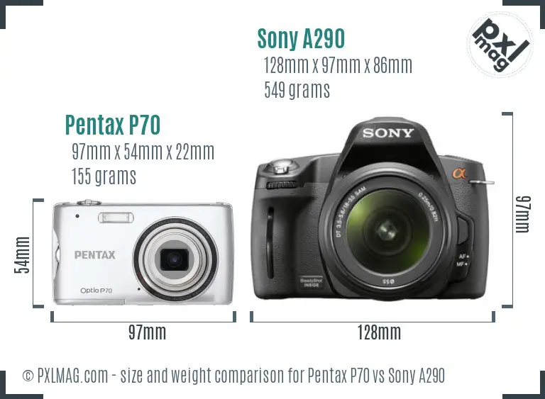 Pentax P70 vs Sony A290 size comparison Pentax P70 vs Sony A290 size comparison