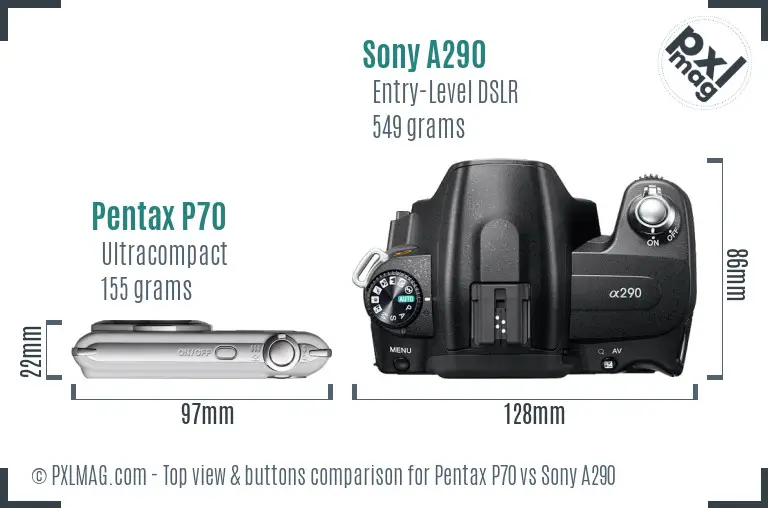 Pentax P70 vs Sony A290 top view buttons comparison Pentax P70 vs Sony A290 top view buttons comparison