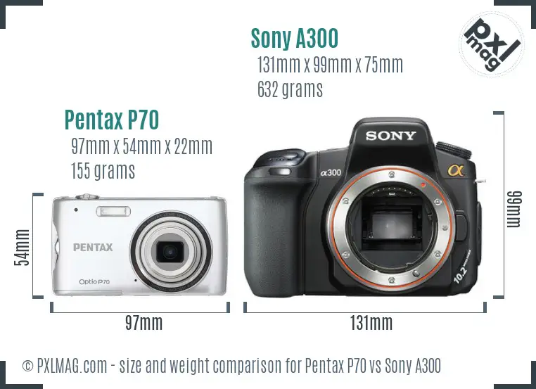 Pentax P70 vs Sony A300 size comparison