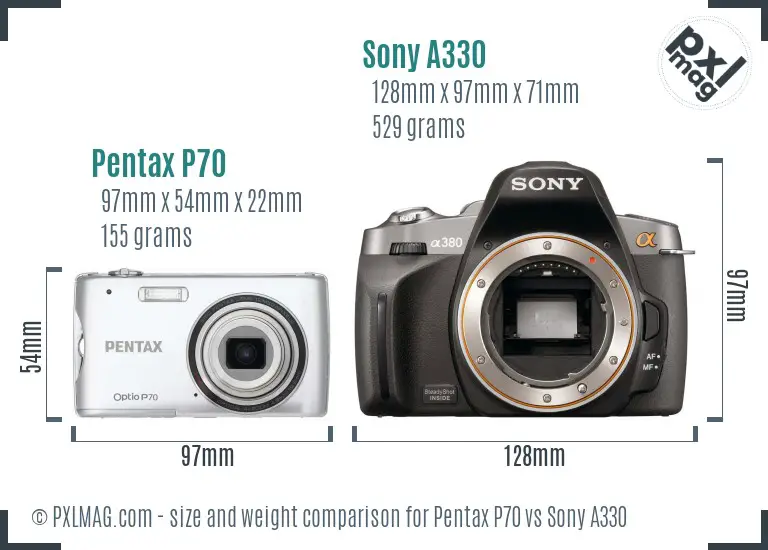 Pentax P70 vs Sony A330 size comparison Pentax P70 vs Sony A330 size comparison