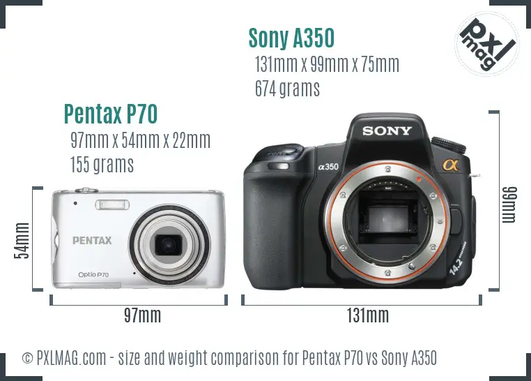 Pentax P70 vs Sony A350 size comparison Pentax P70 vs Sony A350 size comparison