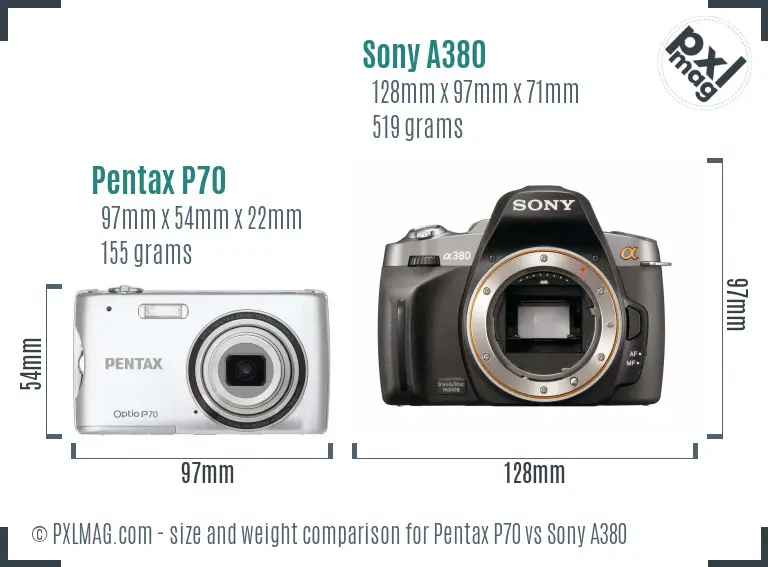 Pentax P70 vs Sony A380 size comparison Pentax P70 vs Sony A380 size comparison
