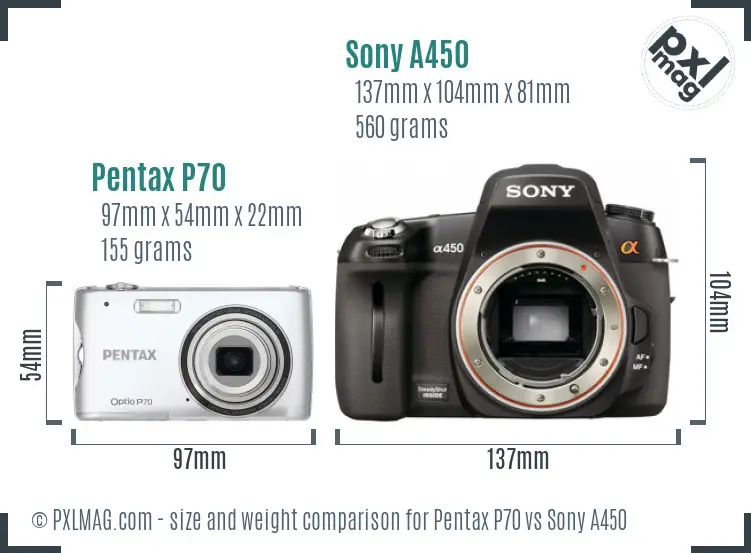 Pentax P70 vs Sony A450 size comparison Pentax P70 vs Sony A450 size comparison