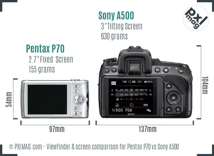 Pentax P70 vs Sony A500 Screen and Viewfinder comparison