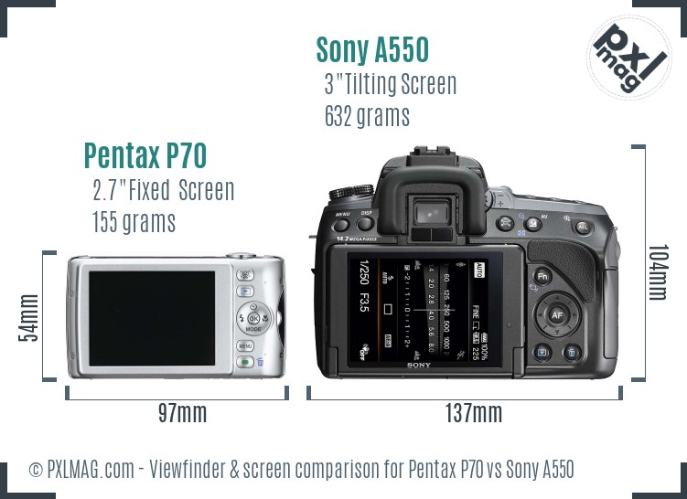 Pentax P70 vs Sony A550 Screen and Viewfinder comparison