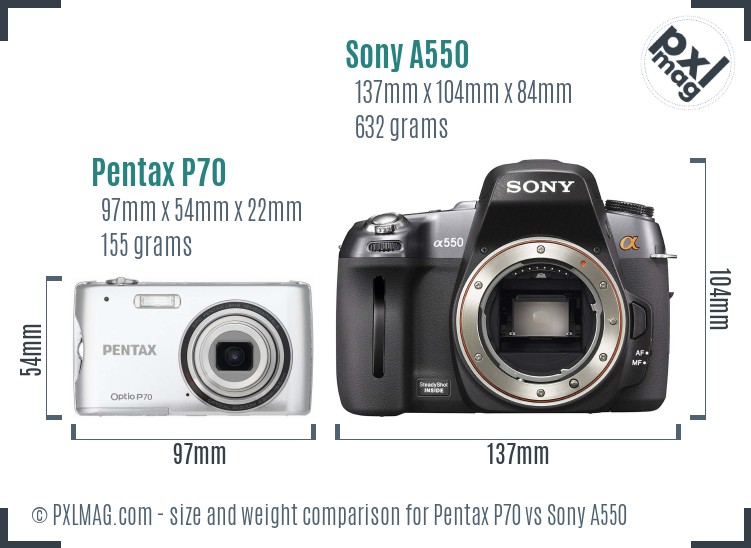 Pentax P70 vs Sony A550 size comparison