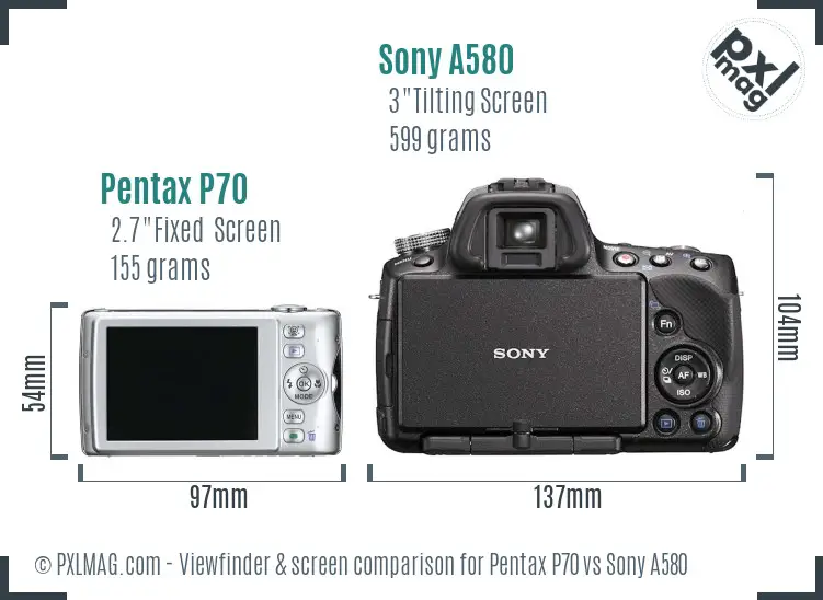 Pentax P70 vs Sony A580 Screen and Viewfinder comparison