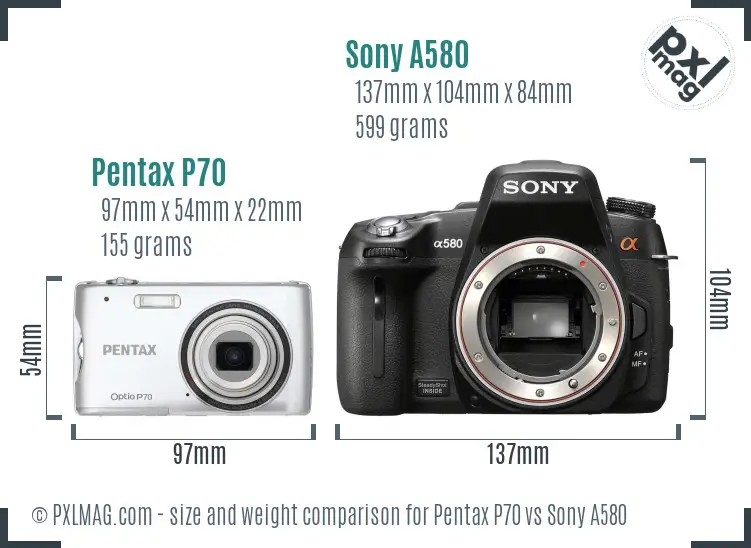 Pentax P70 vs Sony A580 size comparison