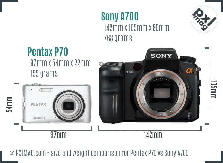 Pentax P70 vs Sony A700 size comparison
