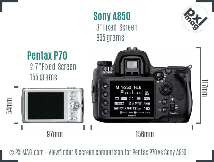Pentax P70 vs Sony A850 Screen and Viewfinder comparison