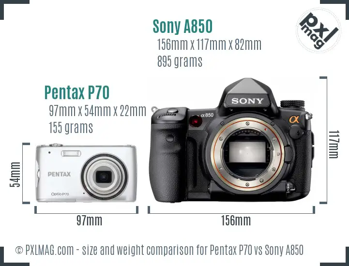 Pentax P70 vs Sony A850 size comparison