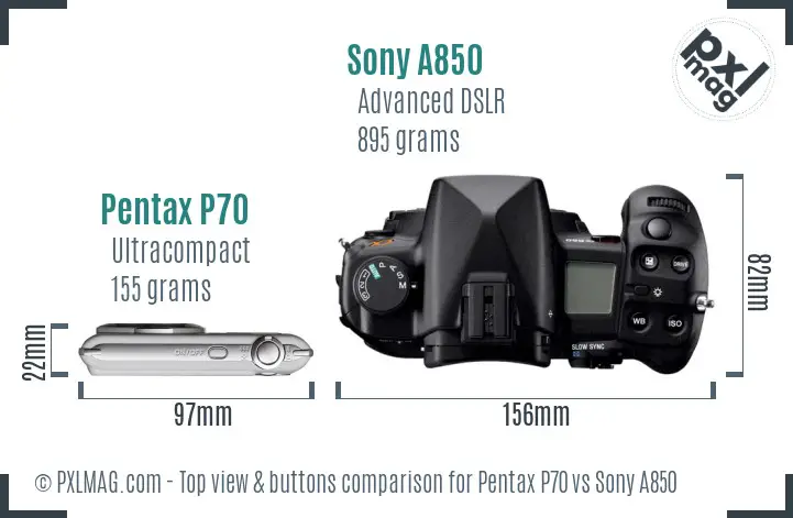 Pentax P70 vs Sony A850 top view buttons comparison