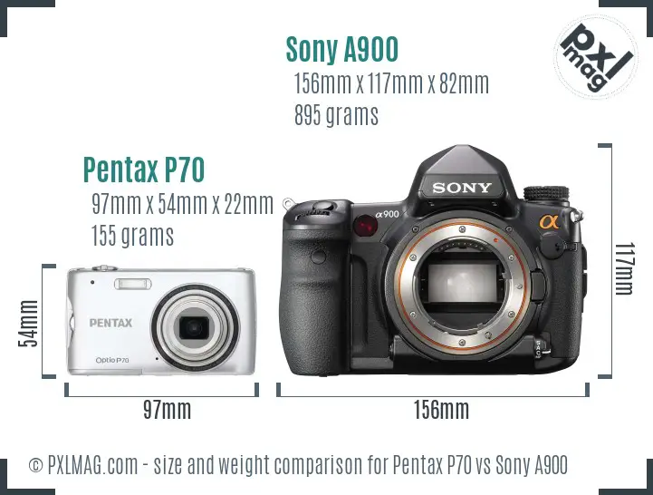 Pentax P70 vs Sony A900 size comparison