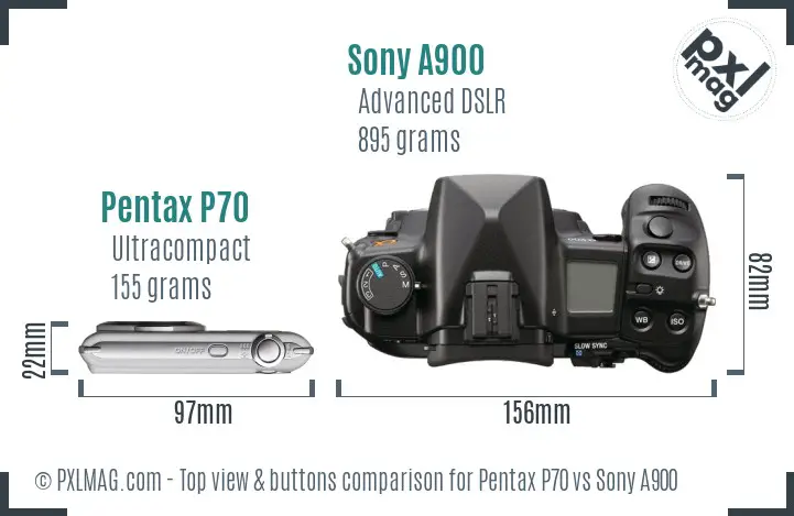 Pentax P70 vs Sony A900 top view buttons comparison