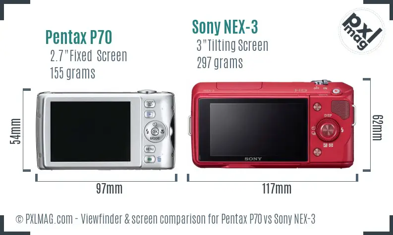Pentax P70 vs Sony NEX-3 Screen and Viewfinder comparison