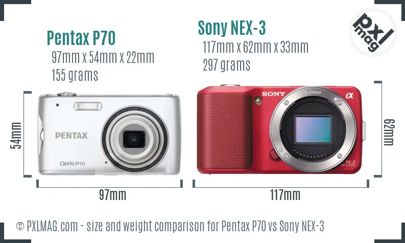 Pentax P70 vs Sony NEX-3 size comparison