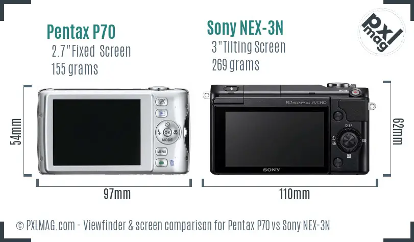 Pentax P70 vs Sony NEX-3N Screen and Viewfinder comparison