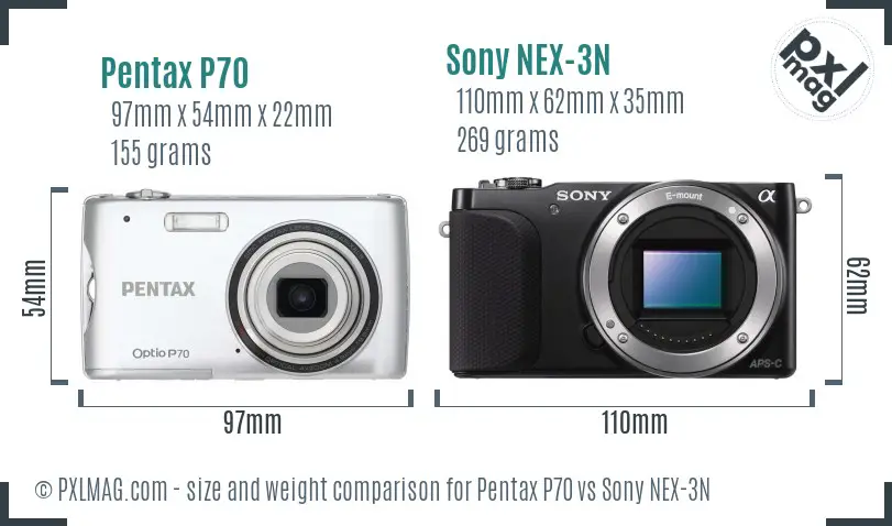 Pentax P70 vs Sony NEX-3N size comparison