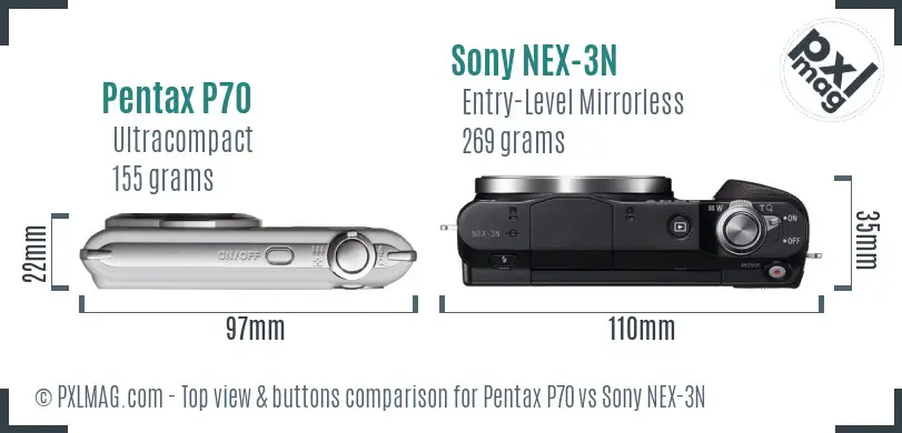 Pentax P70 vs Sony NEX-3N top view buttons comparison