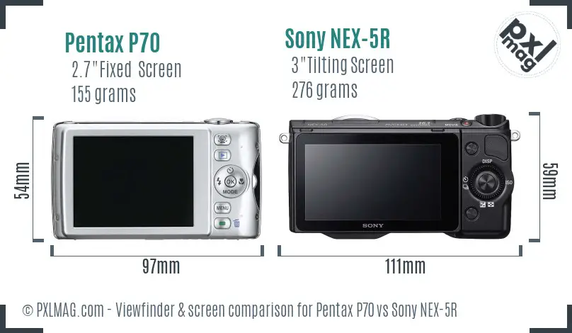 Pentax P70 vs Sony NEX-5R Screen and Viewfinder comparison