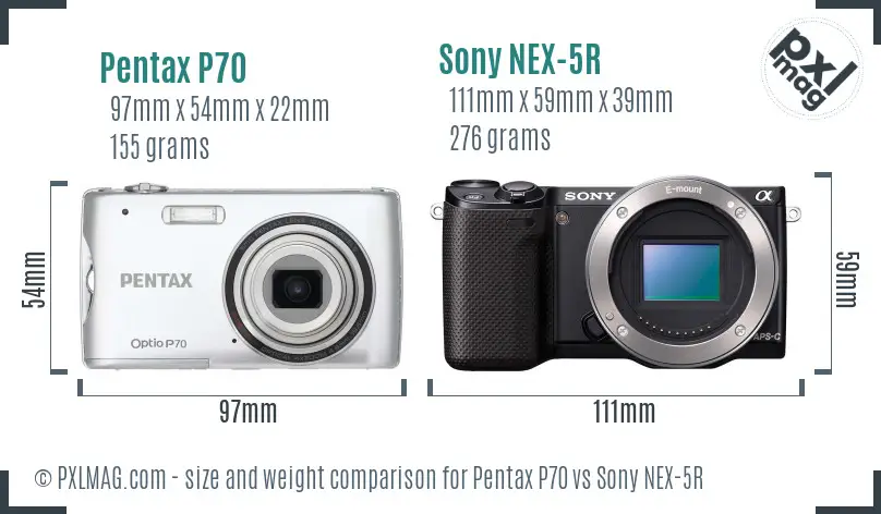 Pentax P70 vs Sony NEX-5R size comparison