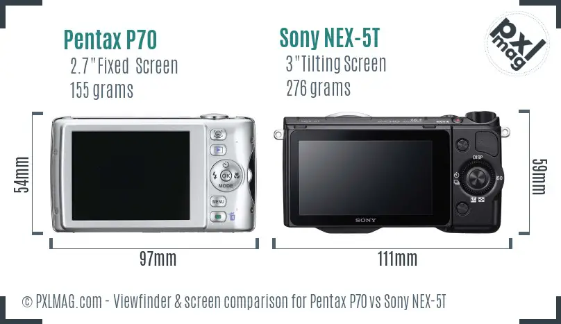 Pentax P70 vs Sony NEX-5T Screen and Viewfinder comparison