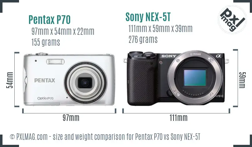 Pentax P70 vs Sony NEX-5T size comparison