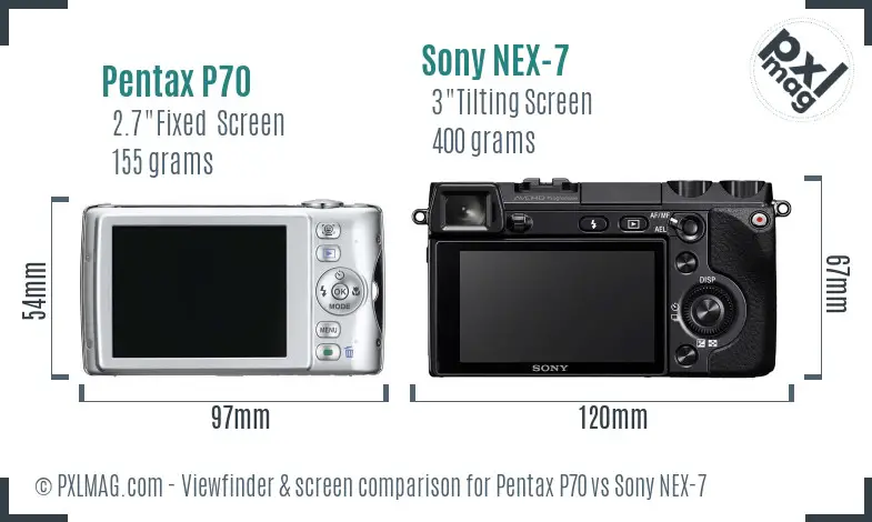 Pentax P70 vs Sony NEX-7 Screen and Viewfinder comparison