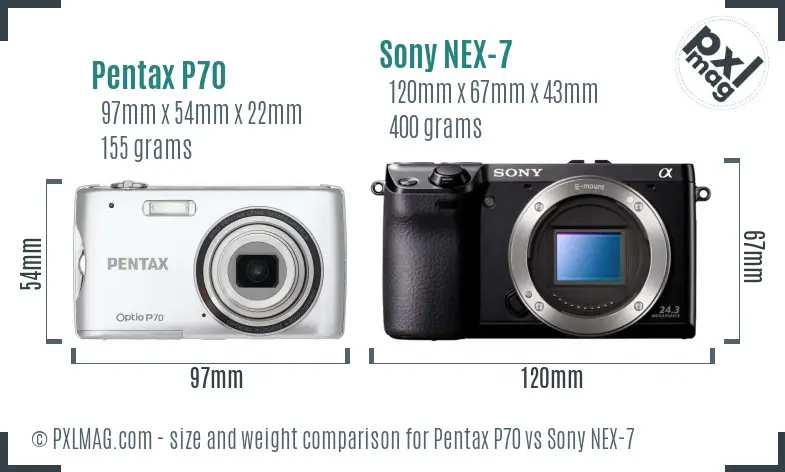 Pentax P70 vs Sony NEX-7 size comparison