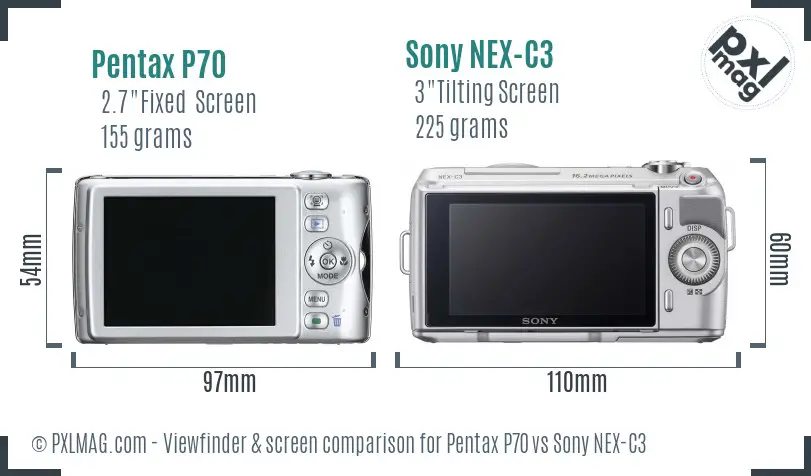 Pentax P70 vs Sony NEX-C3 Screen and Viewfinder comparison