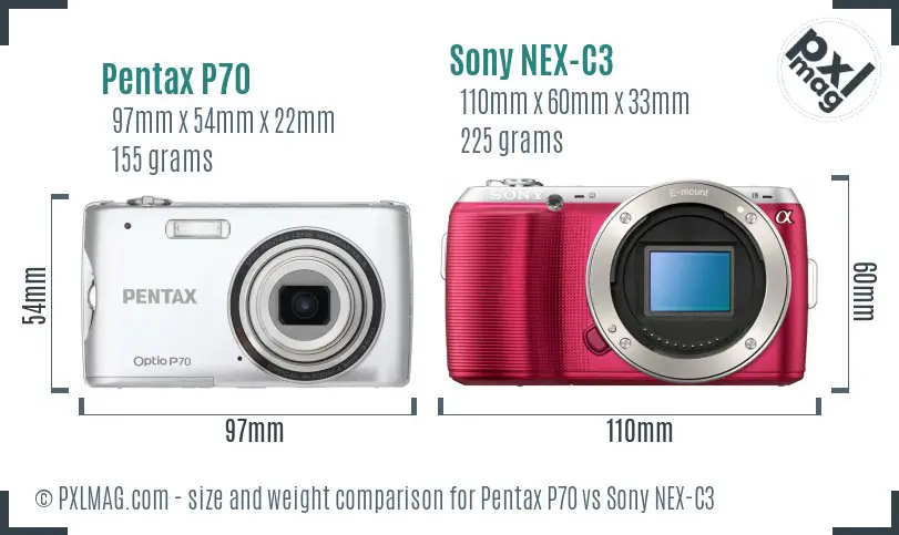 Pentax P70 vs Sony NEX-C3 size comparison
