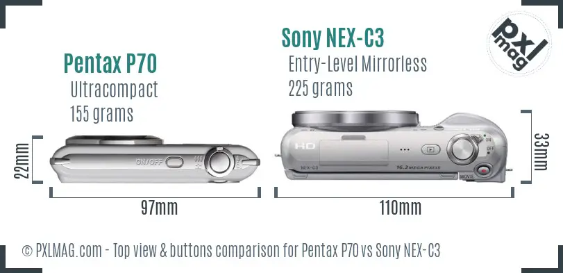 Pentax P70 vs Sony NEX-C3 top view buttons comparison