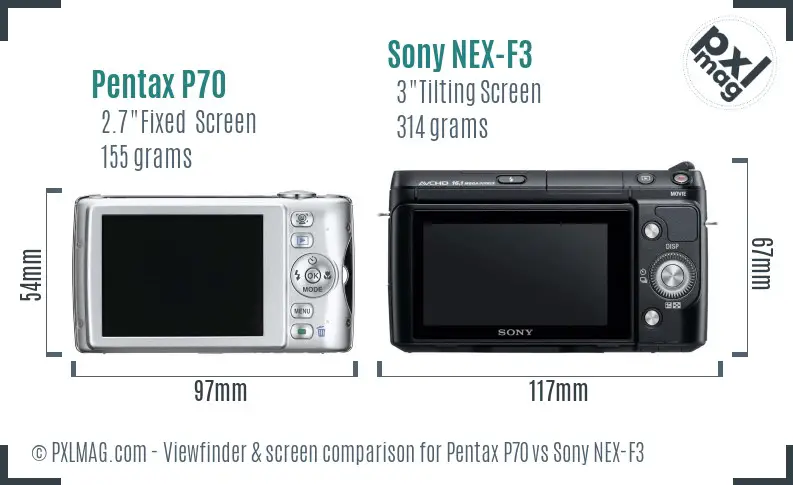 Pentax P70 vs Sony NEX-F3 Screen and Viewfinder comparison