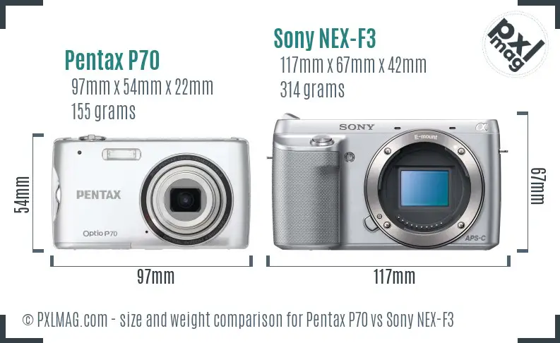 Pentax P70 vs Sony NEX-F3 size comparison