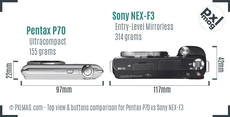 Pentax P70 vs Sony NEX-F3 top view buttons comparison