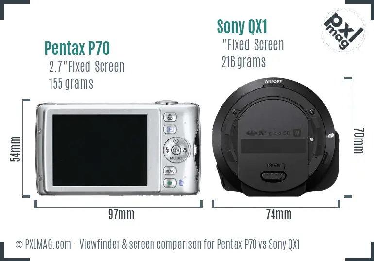 Pentax P70 vs Sony QX1 Screen and Viewfinder comparison