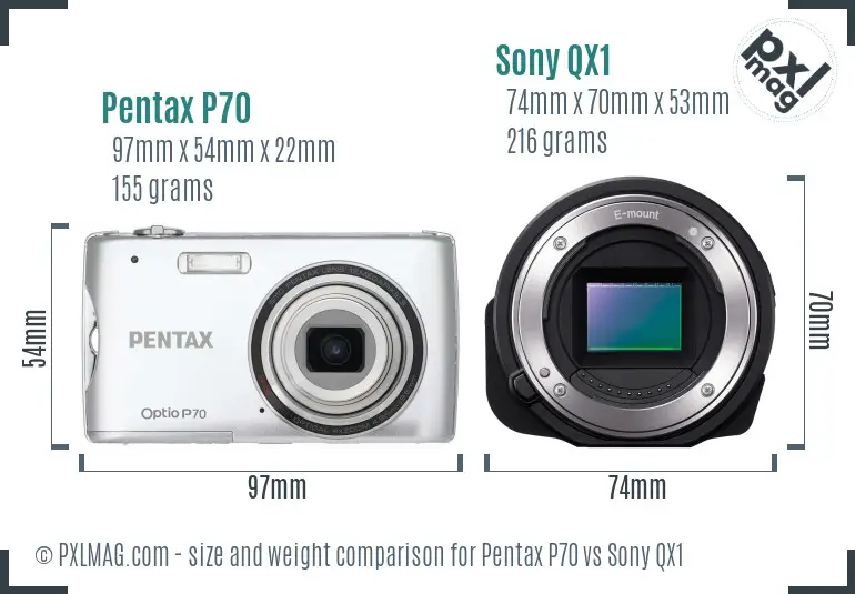 Pentax P70 vs Sony QX1 size comparison