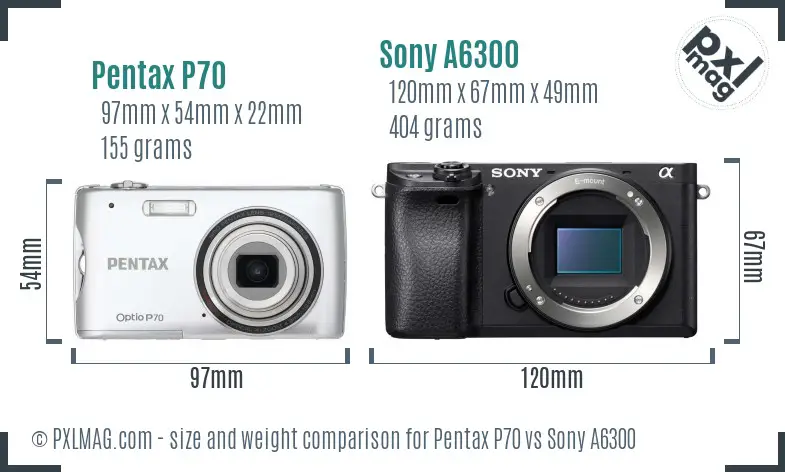 Pentax P70 vs Sony A6300 size comparison