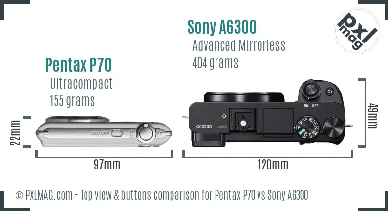 Pentax P70 vs Sony A6300 top view buttons comparison