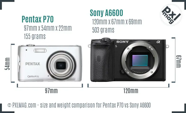Pentax P70 vs Sony A6600 size comparison