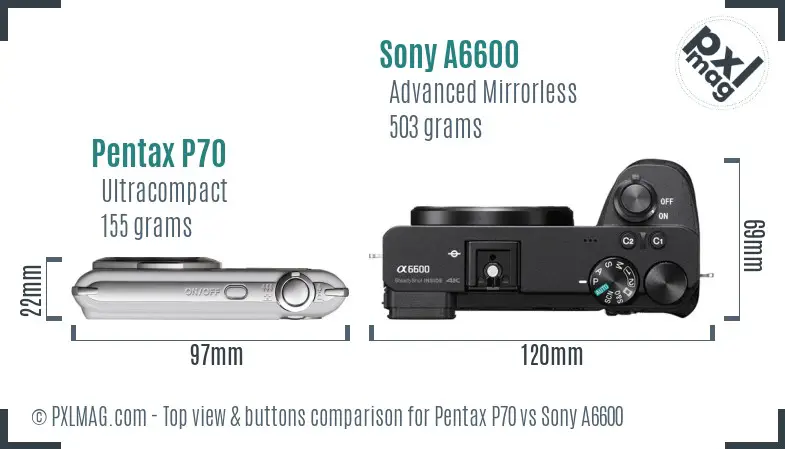 Pentax P70 vs Sony A6600 top view buttons comparison